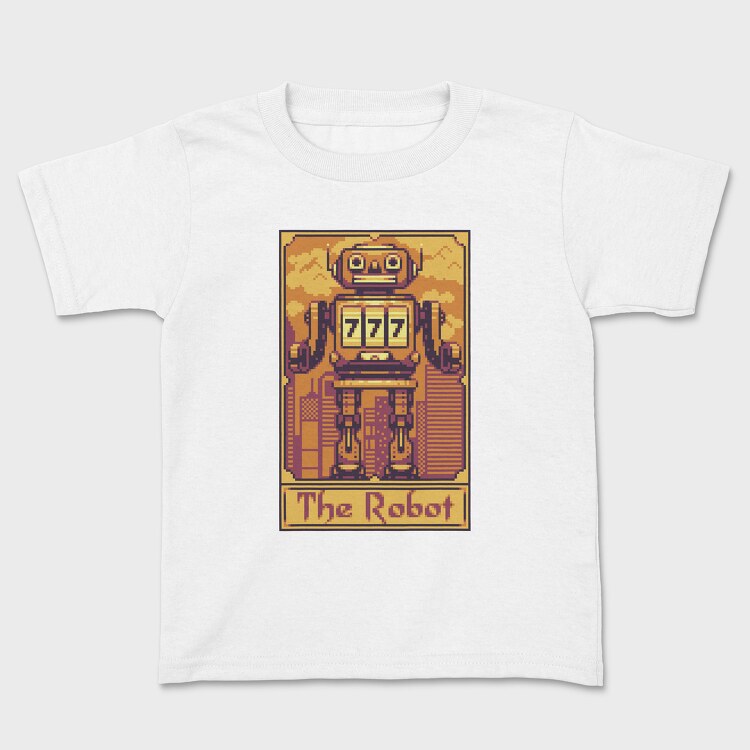 Pixelart Tarot Card the Robot, Kids' T-Shirt