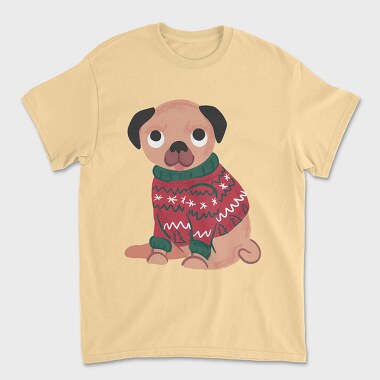 Pug Dog Wearing Uglysweater, Unisex Men's T-Shirt