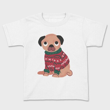 Pug Dog Wearing Uglysweater, Kids' T-Shirt