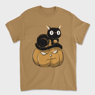 Pumpkin and Cute Black Cat, Unisex Men's T-Shirt