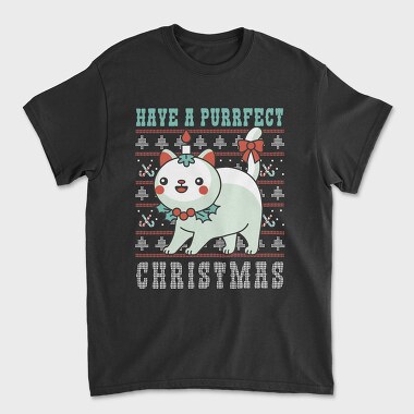 Унисекс Мъжка Тениска, Purrfect Christmas Ugly Sweater