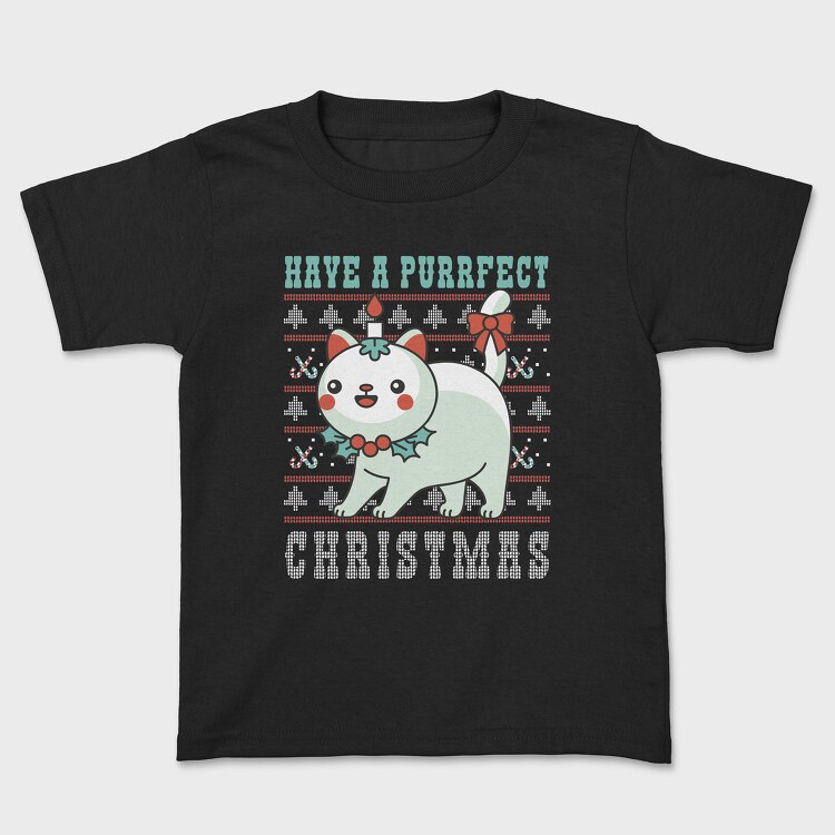 Purrfect Christmas Ugly Sweater, Kids' T-Shirt