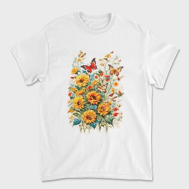 Butterfly and Flowers, Unisex Men's T-Shirt