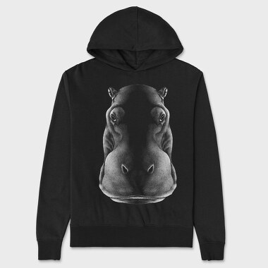 Monochrome Hippo Head, Unisex Men's Hoodie