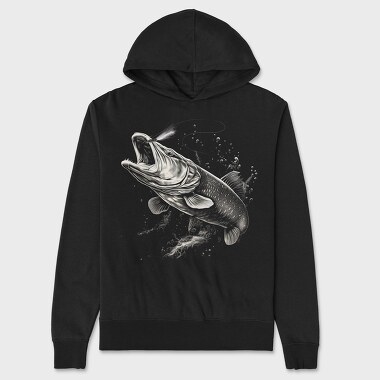 Unisex Men's Hoodie, Pike Fish Monochrome