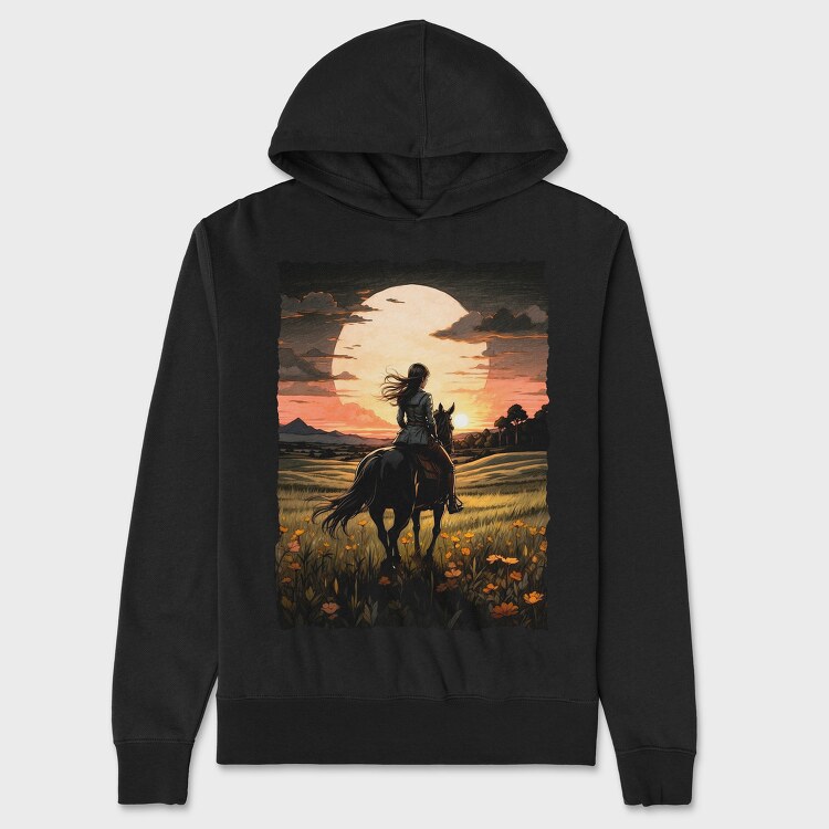 Rider Girl on Horse, Unisex Men's Hoodie