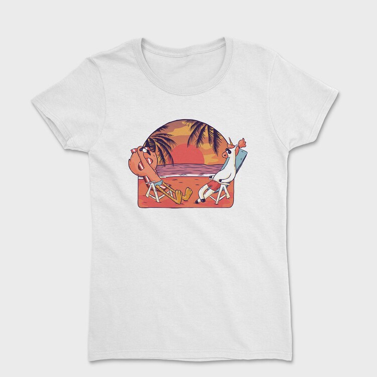 Unicorn Flamingo Beach, Women's T-Shirt