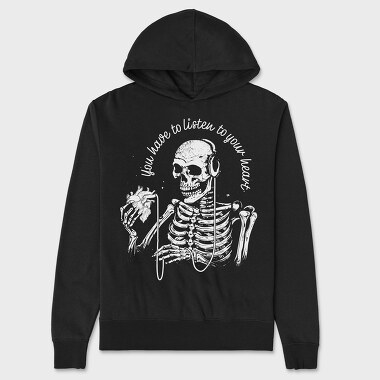 Skeleton Listen to Your Hearth, Unisex Men's Hoodie