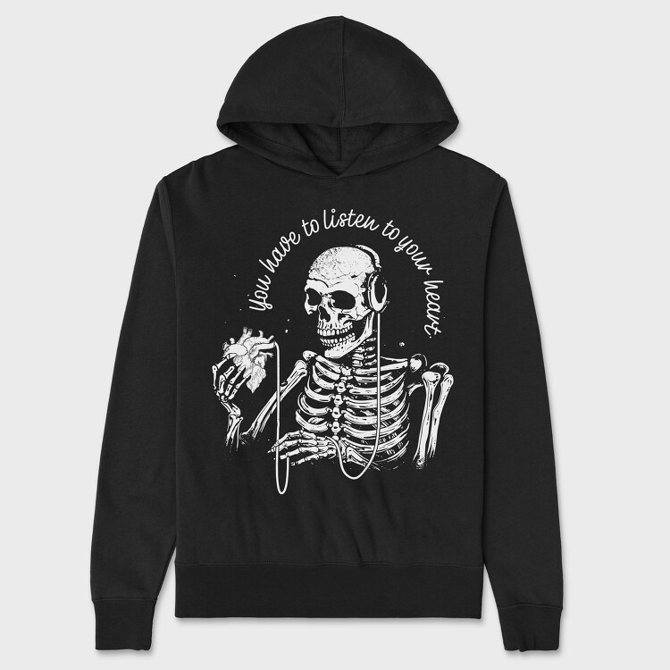 Skeleton Listen to Your Hearth, Unisex Men's Hoodie