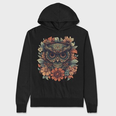 Owl Flowers Skull, Unisex Men's Hoodie