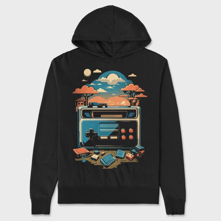 Retro Joystick Landscape, Unisex Men's Hoodie