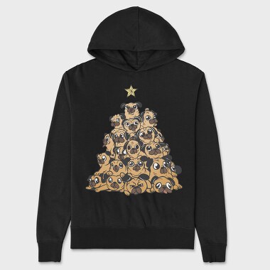 Pugs Christmas Tree, Unisex Men's Hoodie