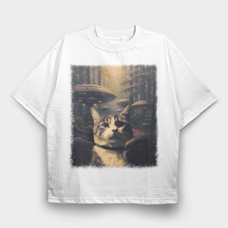 Peeking Cat Retro Sunset, Unisex Men's T-Shirt