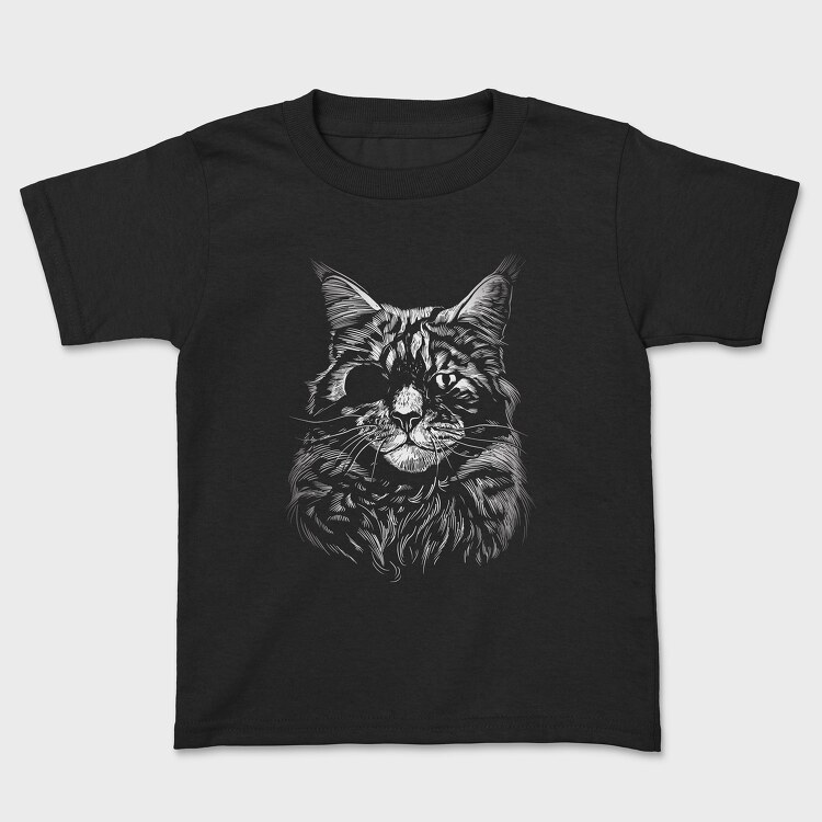 Cat Eyepatch Portrait, Kids' T-Shirt
