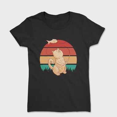 Cat Fishing Retro Sunset, Women's T-Shirt