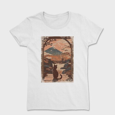 Cat Sitting Traditional Japanese, Women's T-Shirt