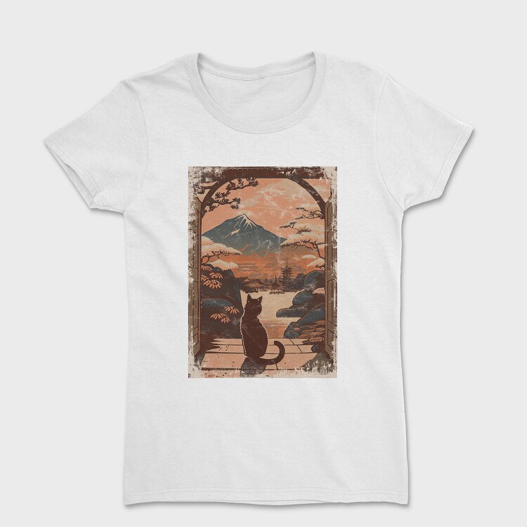 Cat Sitting Traditional Japanese, Women's T-Shirt