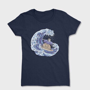 Cat Surfing Japanese Wave, Women's T-Shirt