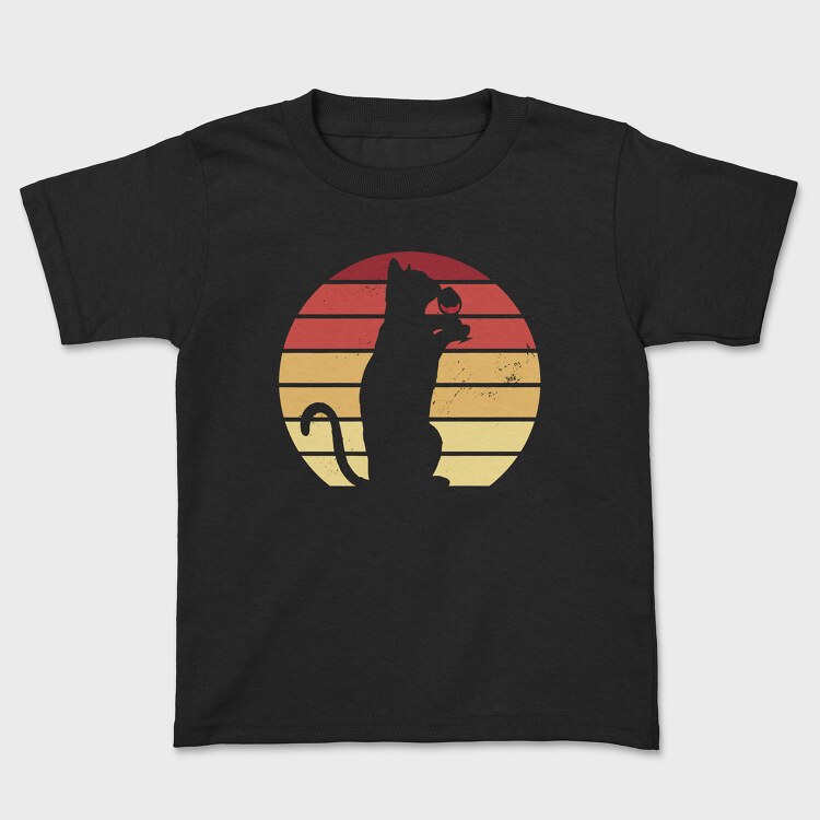 Cat Wine Sunset, Kids' T-Shirt