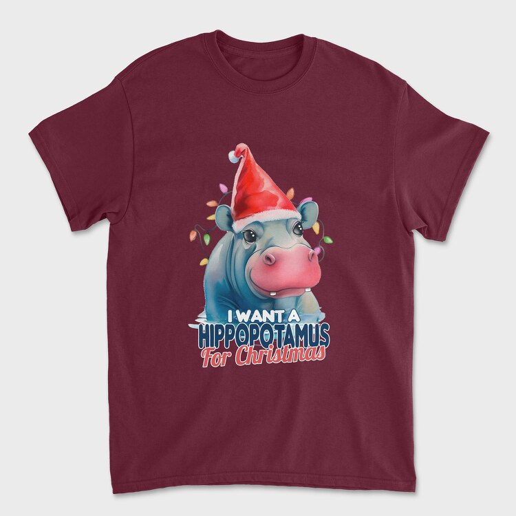 Hippo Watercolor Christmas, Унисекс Мъжка Тениска