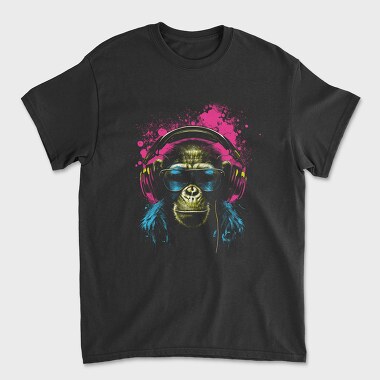 Monkey Headphones Portrait, Unisex Men's T-Shirt