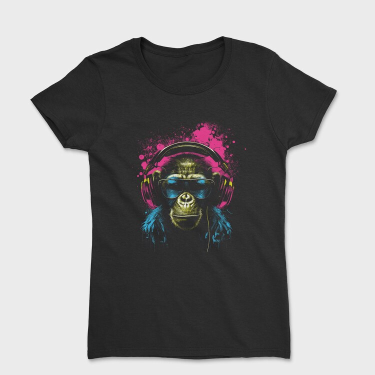 Monkey Headphones Portrait, Women's T-Shirt