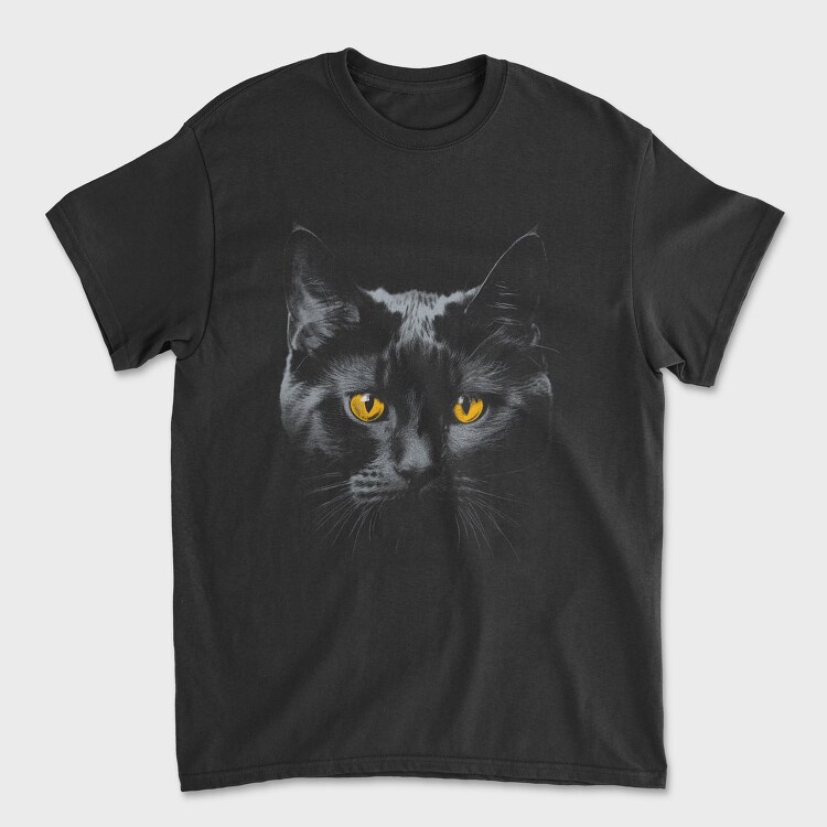 Monochrome Cat Contrast Yellow Eyes, Unisex Men's T-Shirt