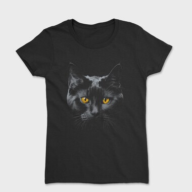 Monochrome Cat Contrast Yellow Eyes, Women's T-Shirt