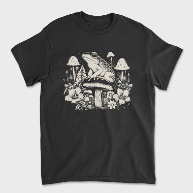 Monochrome Frog on Mushroom, Unisex Men's T-Shirt