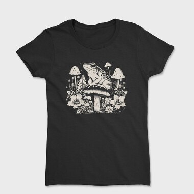 Monochrome Frog on Mushroom, Women's T-Shirt