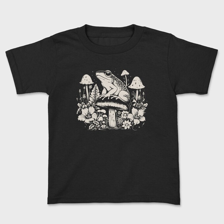 Monochrome Frog on Mushroom, Kids' T-Shirt
