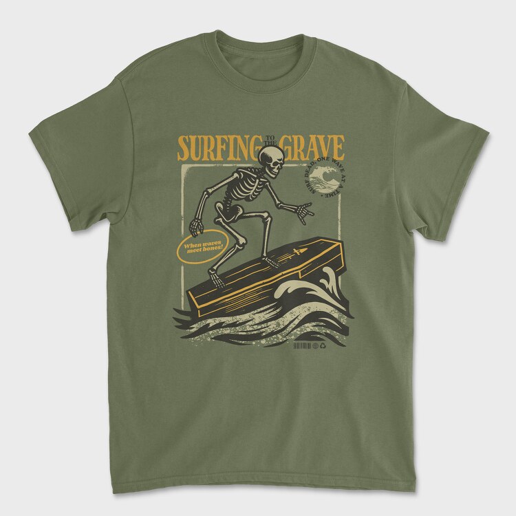 Surfing Grave Skeleton, Унисекс Мъжка Тениска