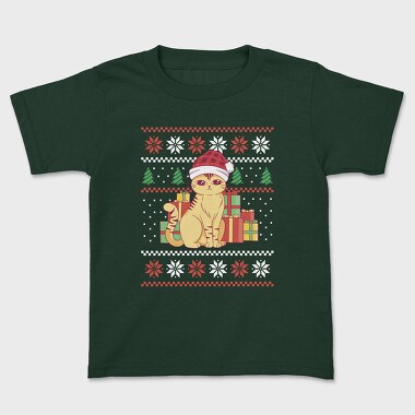 Cat With Gifts Ugly Sweater, Детска Тениска