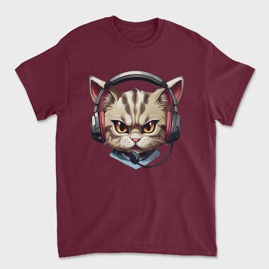 Angry Cat Earphones, Unisex Men's T-Shirt