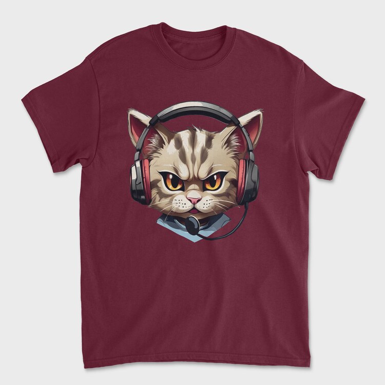 Angry Cat Earphones, Unisex Men's T-Shirt