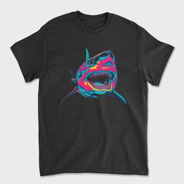 Angry Shark Neon, Unisex Men's T-Shirt