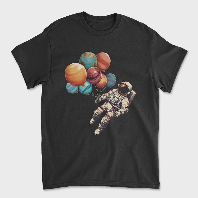 Astronaut Baloons Planets, Unisex Men's T-Shirt