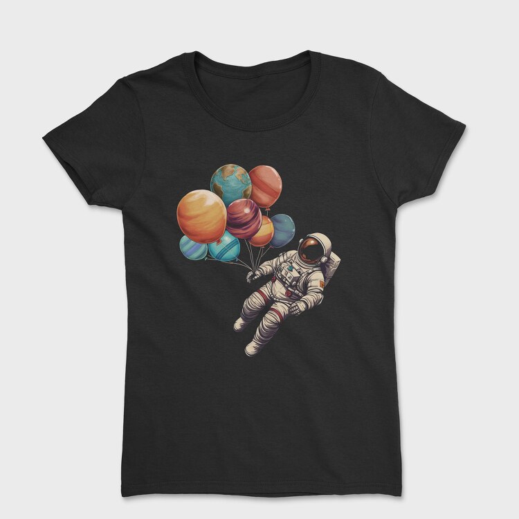 Astronaut Baloons Planets, Women's T-Shirt