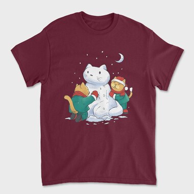 Унисекс Мъжка Тениска, Christmas Cats Snowman
