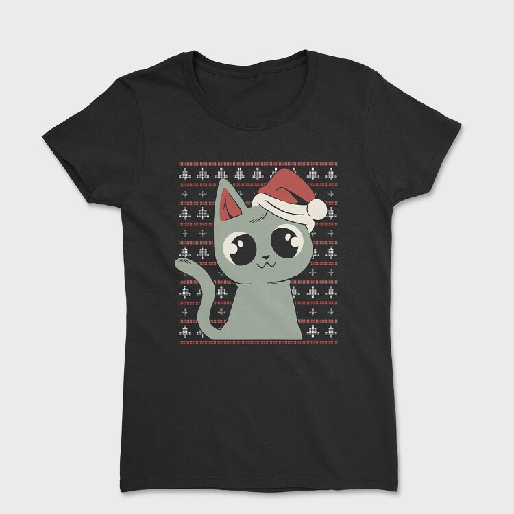 Ugly Sweater Christmas Cat, Дамска Тениска