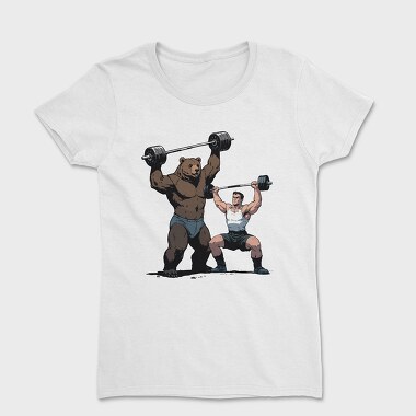 Bear and Man Lifting Weights, Women's T-Shirt
