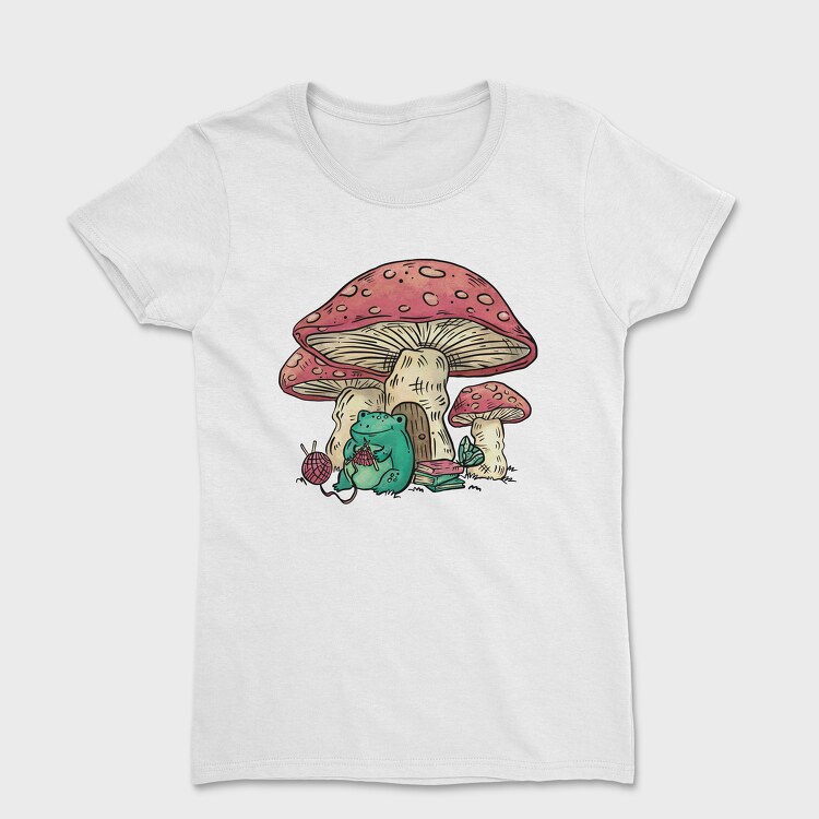 Frog Knitting Mushroom House, Women's T-Shirt