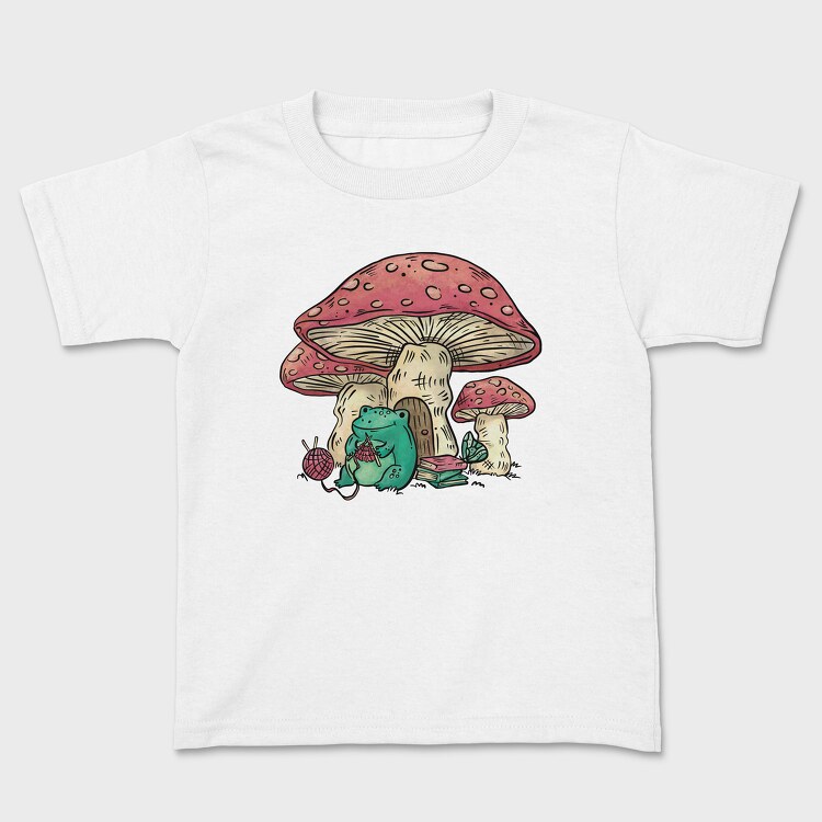 Frog Knitting Mushroom House, Детска Тениска