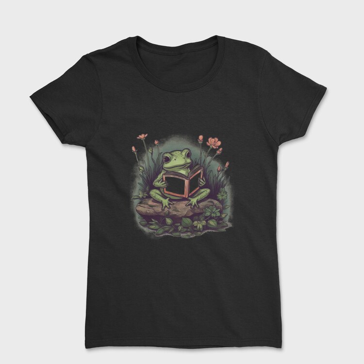 Frog Reading Flowers, Women's T-Shirt