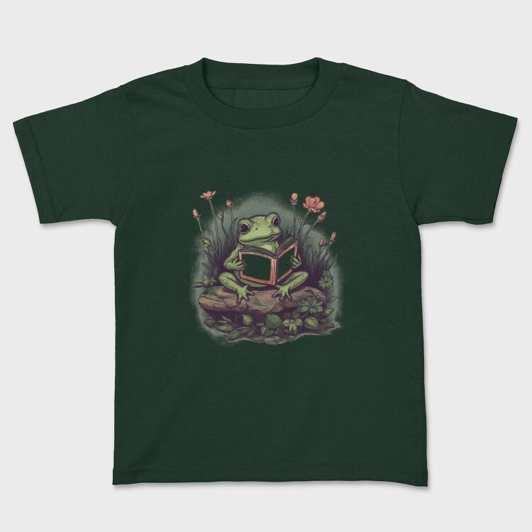 Frog Reading Flowers, Kids' T-Shirt