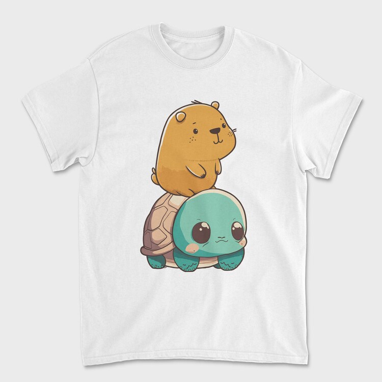 Kawaii Capybara and Turtle, Unisex Men's T-Shirt