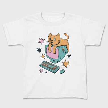 Computer Cat, Kids' T-Shirt