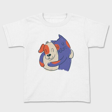 Blue Cat and Dog Hugging, Kids' T-Shirt