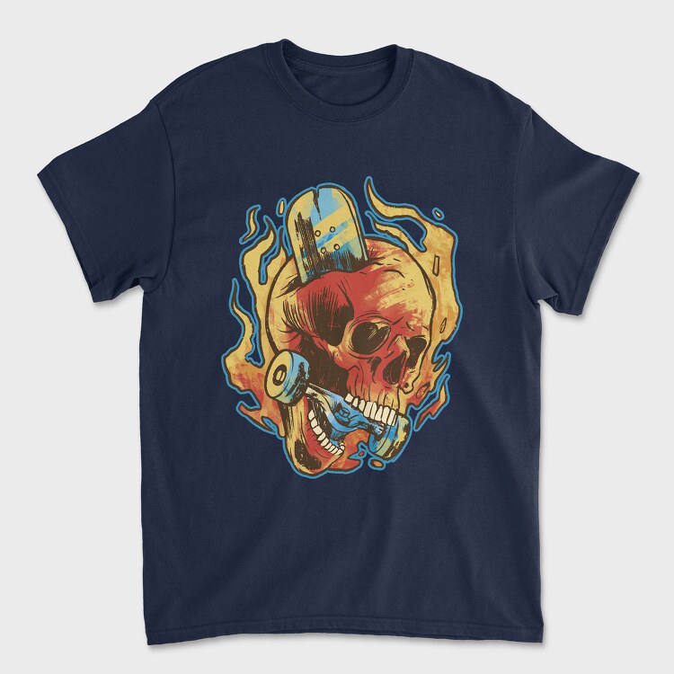 Skull Skater in Fire, Unisex Men's T-Shirt