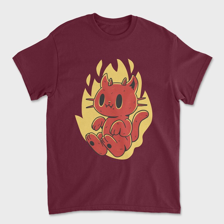 Unisex Men's T-Shirt, Cute Devil Cat